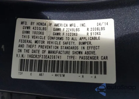 2014 Honda Accord Lx from USA, damaged, VIN 1HGCR2F33EA206741